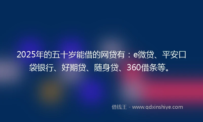 2025年的五十岁能借的网贷有：e微贷、平安口袋银行、好期贷、随身贷、360借条等。