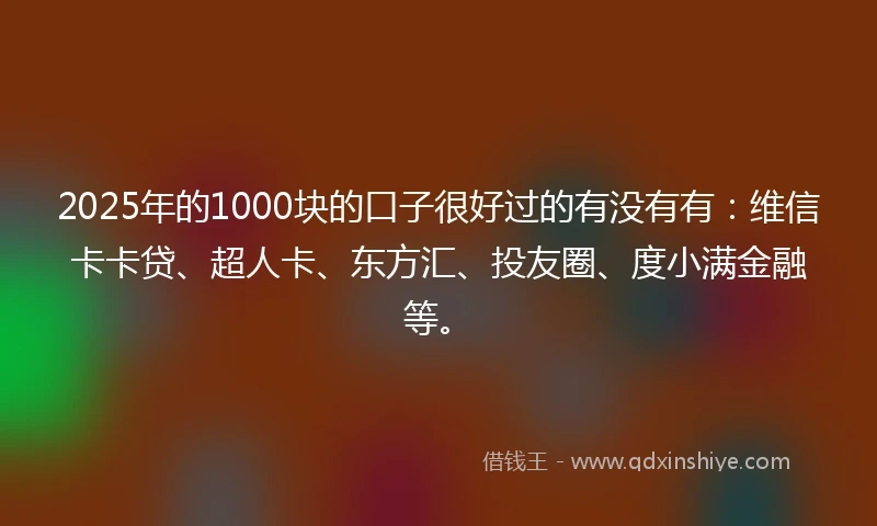 2025年的1000块的口子很好过的有没有有：维信卡卡贷、超人卡、东方汇、投友圈、度小满金融等。