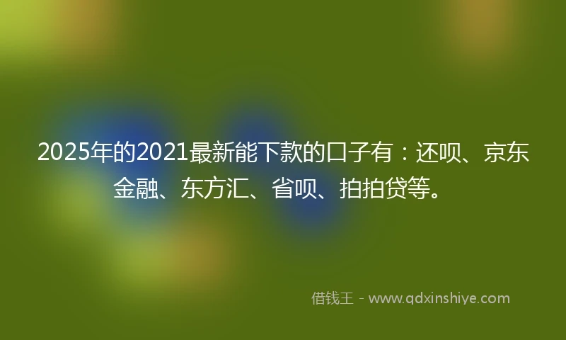 2025年的2021最新能下款的口子有：还呗、京东金融、东方汇、省呗、拍拍贷等。