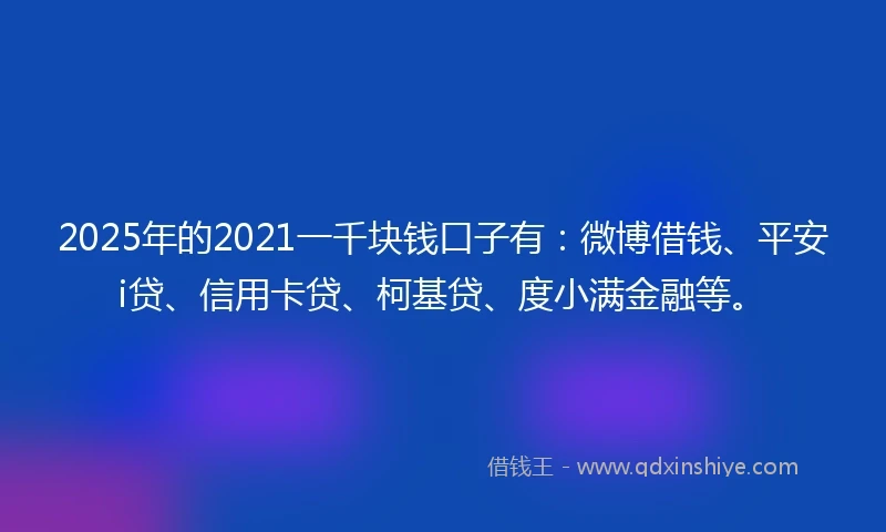 2025年的2021一千块钱口子有：微博借钱、平安i贷、信用卡贷、柯基贷、度小满金融等。