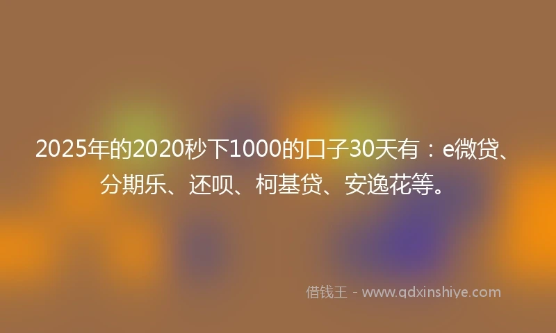 2025年的2020秒下1000的口子30天有：e微贷、分期乐、还呗、柯基贷、安逸花等。