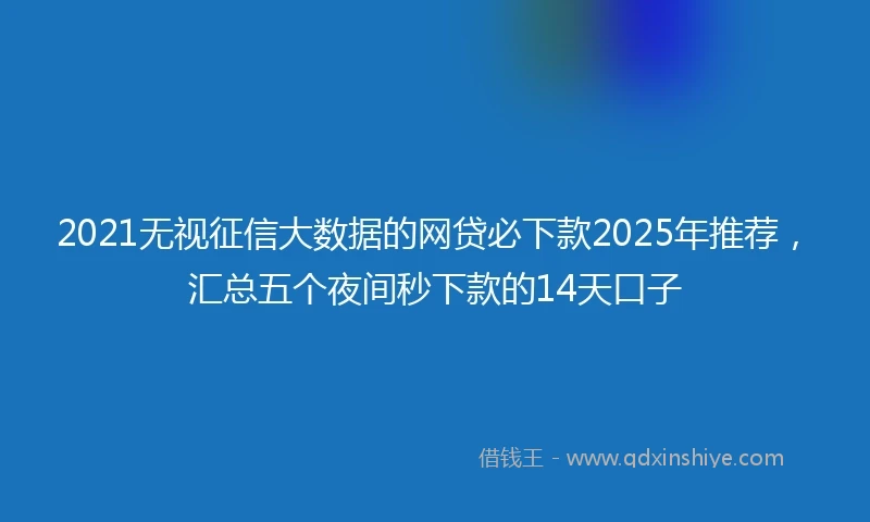 2021无视征信大数据的网贷必下款2025年推荐，汇总五个夜间秒下款的14天口子