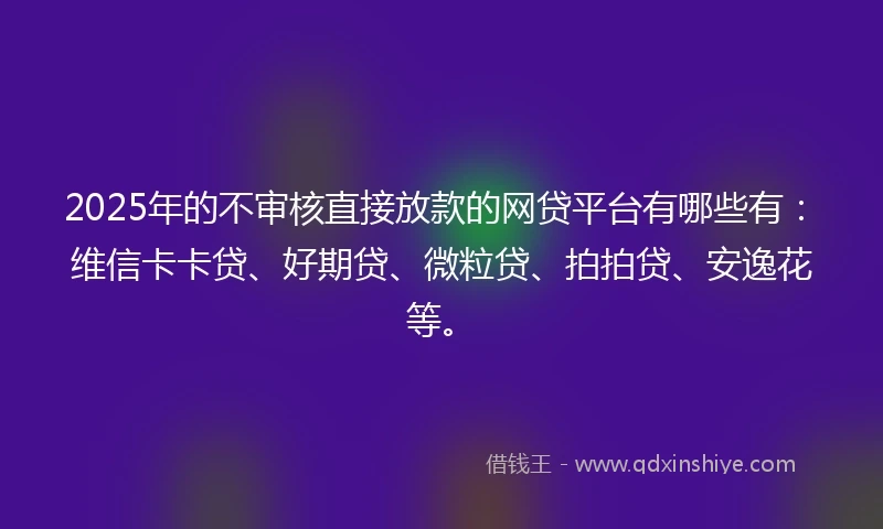 2025年的不审核直接放款的网贷平台有哪些有：维信卡卡贷、好期贷、微粒贷、拍拍贷、安逸花等。