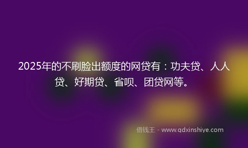 2025年的不刷脸出额度的网贷有：功夫贷、人人贷、好期贷、省呗、团贷网等。