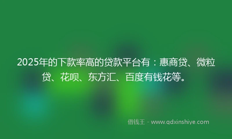 2025年的下款率高的贷款平台有：惠商贷、微粒贷、花呗、东方汇、百度有钱花等。