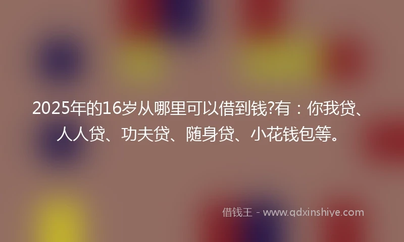 2025年的16岁从哪里可以借到钱?有：你我贷、人人贷、功夫贷、随身贷、小花钱包等。