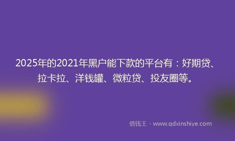 2025年的2021年黑户能下款的平台有：好期贷、拉卡拉、洋钱罐、微粒贷、投友圈等。