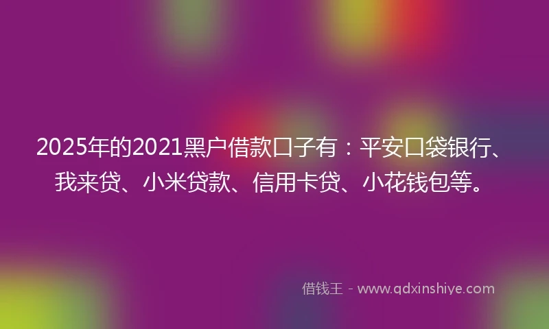 2025年的2021黑户借款口子有：平安口袋银行、我来贷、小米贷款、信用卡贷、小花钱包等。