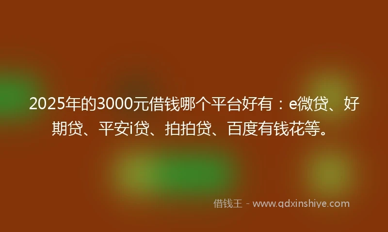 2025年的3000元借钱哪个平台好有：e微贷、好期贷、平安i贷、拍拍贷、百度有钱花等。