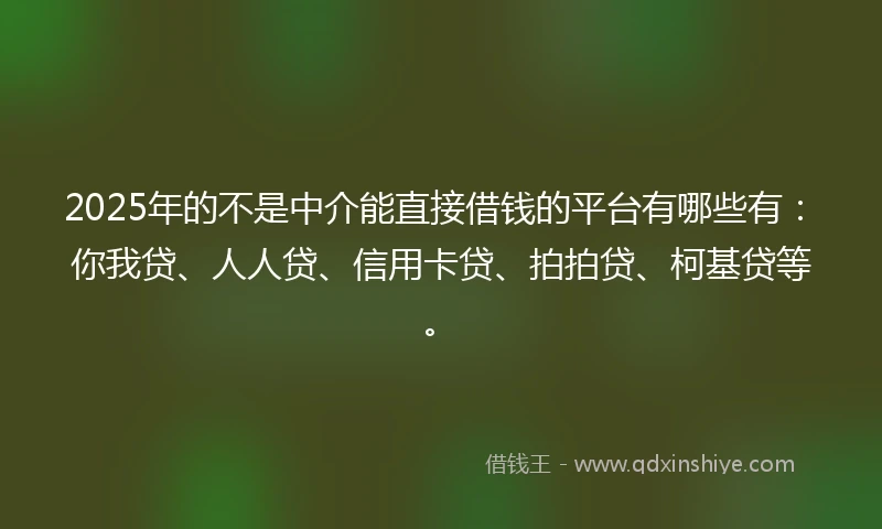 2025年的不是中介能直接借钱的平台有哪些有：你我贷、人人贷、信用卡贷、拍拍贷、柯基贷等。