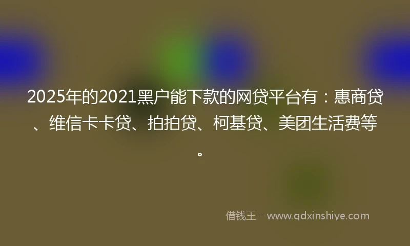 2025年的2021黑户能下款的网贷平台有：惠商贷、维信卡卡贷、拍拍贷、柯基贷、美团生活费等。