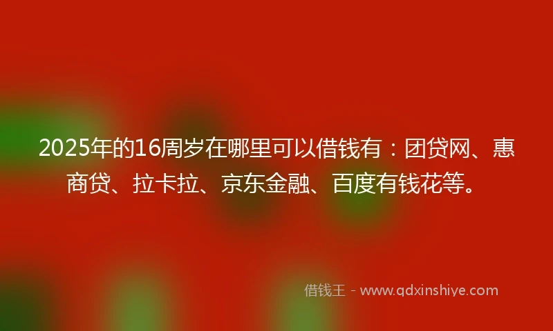 2025年的16周岁在哪里可以借钱有：团贷网、惠商贷、拉卡拉、京东金融、百度有钱花等。