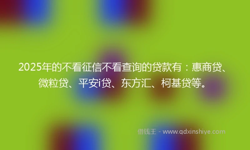 2025年的不看征信不看查询的贷款有：惠商贷、微粒贷、平安i贷、东方汇、柯基贷等。