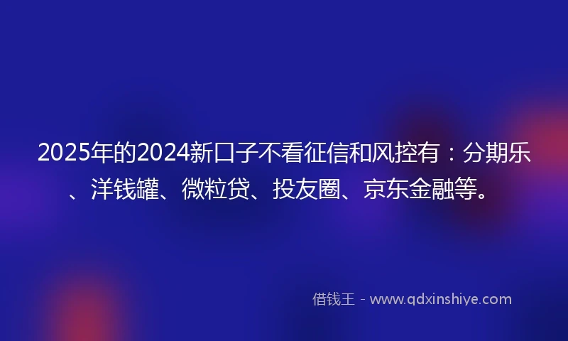 2025年的2024新口子不看征信和风控有：分期乐、洋钱罐、微粒贷、投友圈、京东金融等。