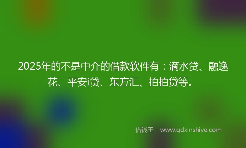 2025年的不是中介的借款软件有：滴水贷、融逸花、平安i贷、东方汇、拍拍贷等。