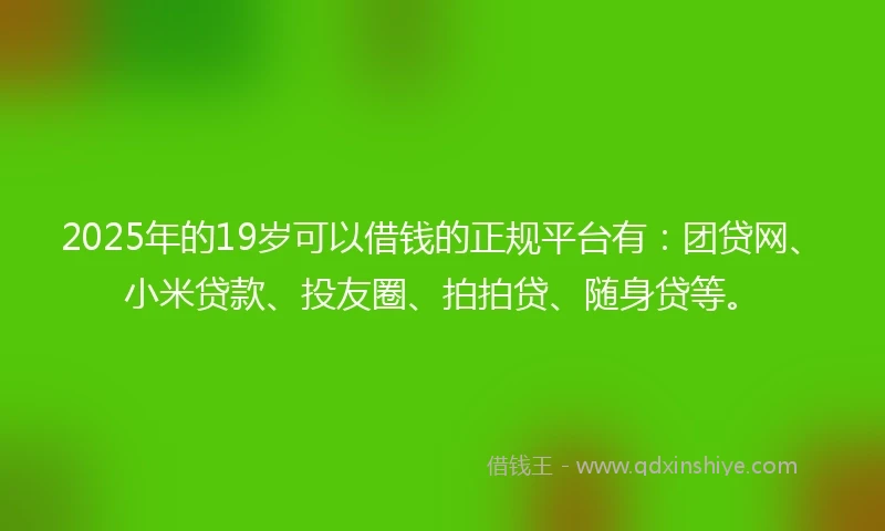 2025年的19岁可以借钱的正规平台有：团贷网、小米贷款、投友圈、拍拍贷、随身贷等。