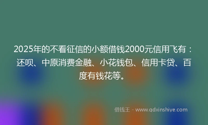 2025年的不看征信的小额借钱2000元信用飞有：还呗、中原消费金融、小花钱包、信用卡贷、百度有钱花等。
