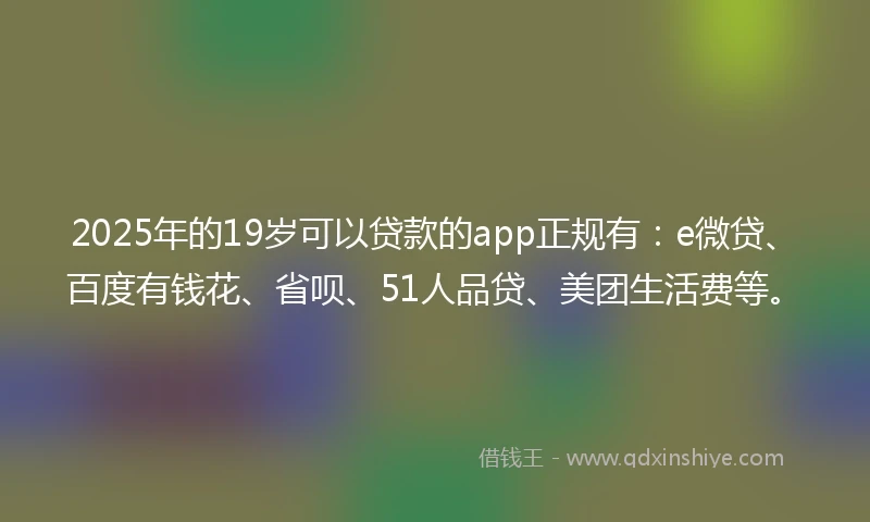 2025年的19岁可以贷款的app正规有：e微贷、百度有钱花、省呗、51人品贷、美团生活费等。