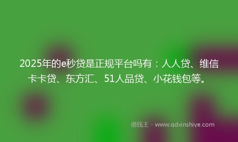 2025年的e秒贷是正规平台吗有：人人贷、维信卡卡贷、东方汇、51人品贷、小花钱包等。