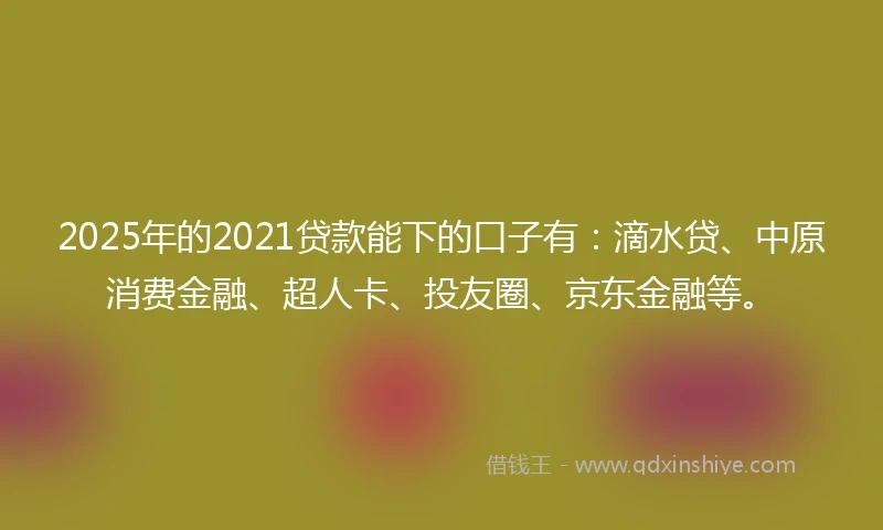 2025年的2021贷款能下的口子有：滴水贷、中原消费金融、超人卡、投友圈、京东金融等。