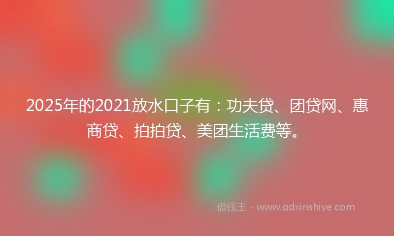 2025年的2021放水口子有：功夫贷、团贷网、惠商贷、拍拍贷、美团生活费等。