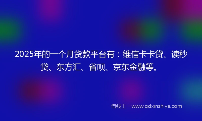 2025年的一个月货款平台有：维信卡卡贷、读秒贷、东方汇、省呗、京东金融等。