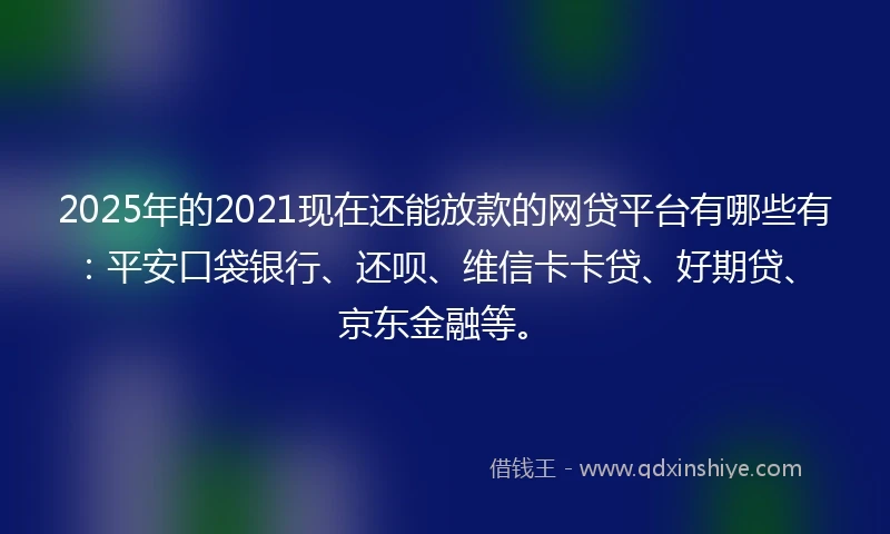 2025年的2021现在还能放款的网贷平台有哪些有：平安口袋银行、还呗、维信卡卡贷、好期贷、京东金融等。