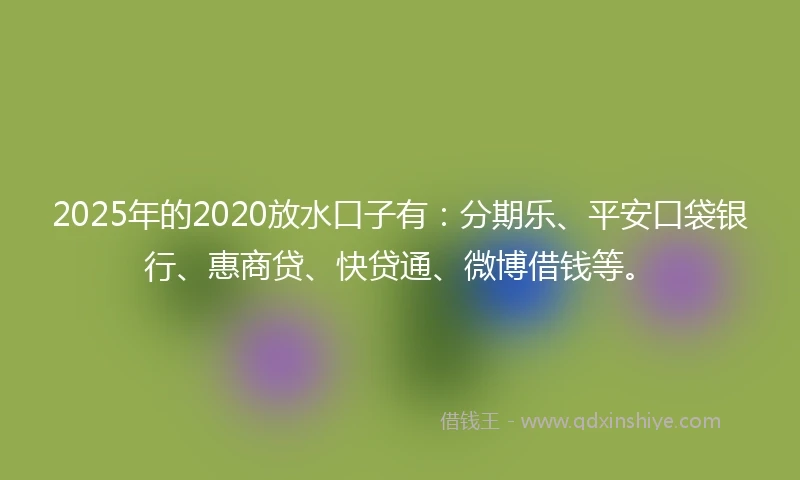 2025年的2020放水口子有：分期乐、平安口袋银行、惠商贷、快贷通、微博借钱等。