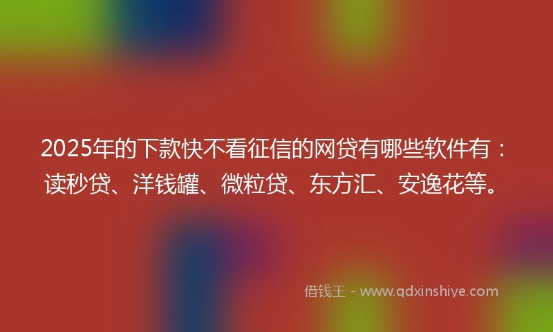 2025年的下款快不看征信的网贷有哪些软件有：读秒贷、洋钱罐、微粒贷、东方汇、安逸花等。