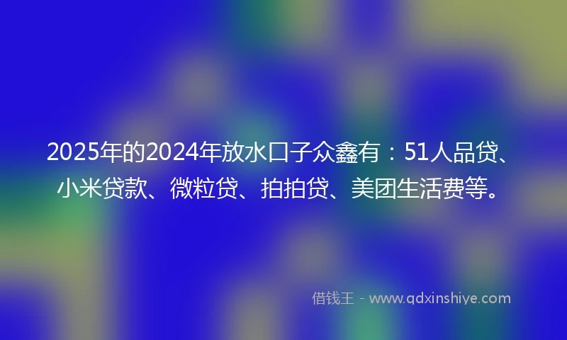 2025年的2024年放水口子众鑫有：51人品贷、小米贷款、微粒贷、拍拍贷、美团生活费等。