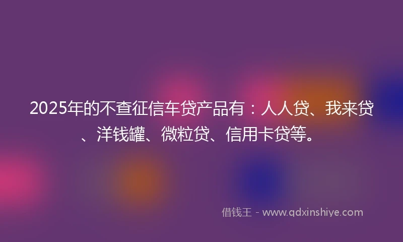 2025年的不查征信车贷产品有：人人贷、我来贷、洋钱罐、微粒贷、信用卡贷等。