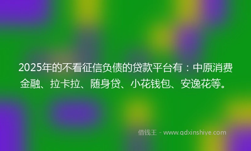 2025年的不看征信负债的贷款平台有：中原消费金融、拉卡拉、随身贷、小花钱包、安逸花等。