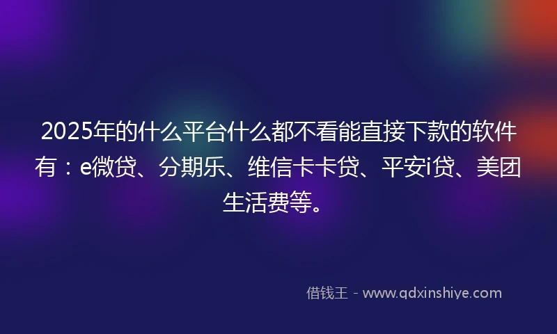 2025年的什么平台什么都不看能直接下款的软件有：e微贷、分期乐、维信卡卡贷、平安i贷、美团生活费等。