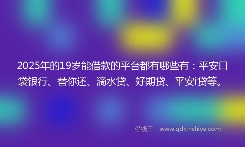 2025年的19岁能借款的平台都有哪些有：平安口袋银行、替你还、滴水贷、好期贷、平安i贷等。