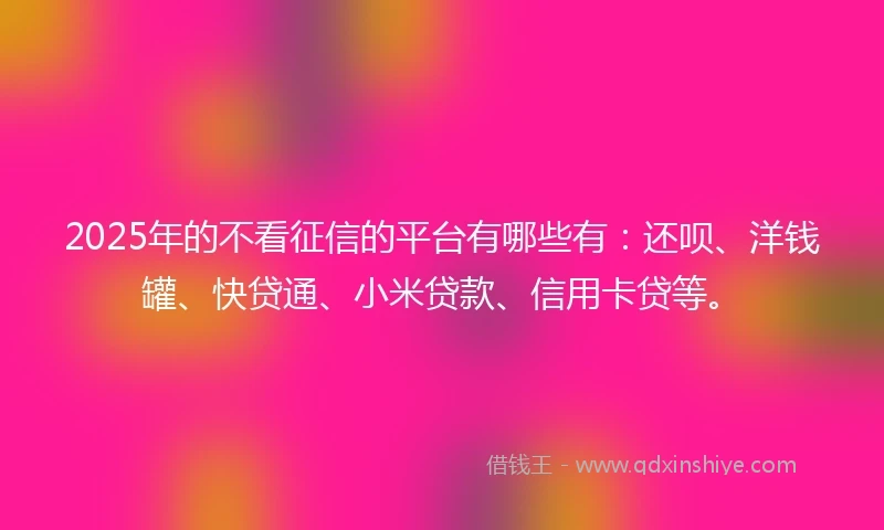 2025年的不看征信的平台有哪些有：还呗、洋钱罐、快贷通、小米贷款、信用卡贷等。