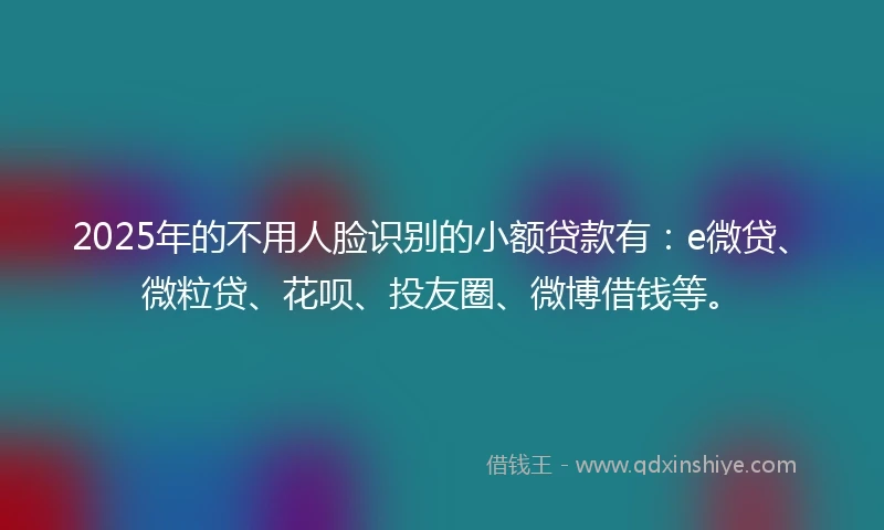 2025年的不用人脸识别的小额贷款有：e微贷、微粒贷、花呗、投友圈、微博借钱等。