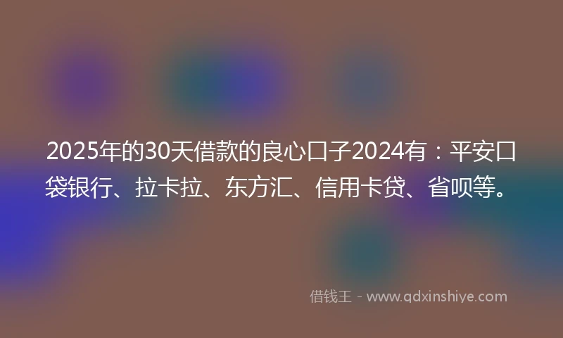 2025年的30天借款的良心口子2024有：平安口袋银行、拉卡拉、东方汇、信用卡贷、省呗等。