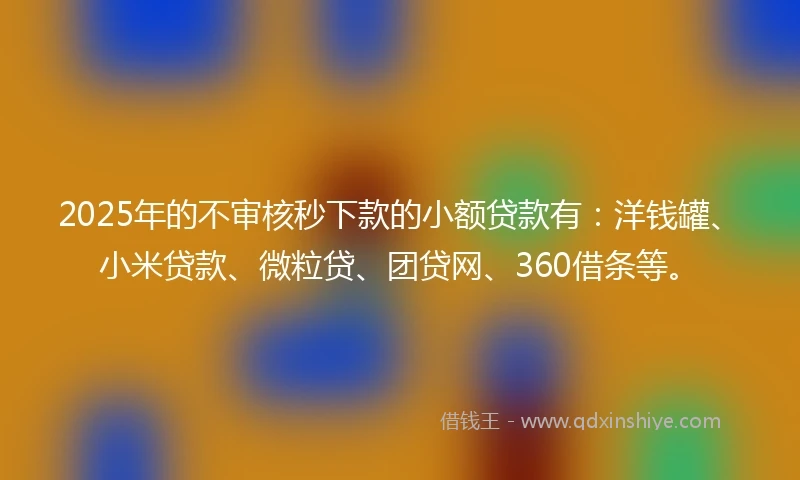 2025年的不审核秒下款的小额贷款有：洋钱罐、小米贷款、微粒贷、团贷网、360借条等。