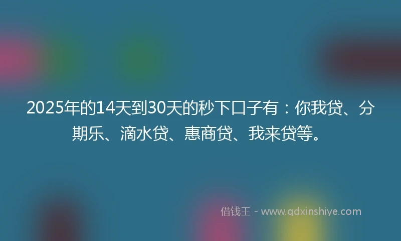 2025年的14天到30天的秒下口子有：你我贷、分期乐、滴水贷、惠商贷、我来贷等。