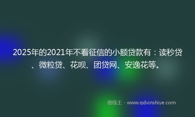 2025年的2021年不看征信的小额贷款有：读秒贷、微粒贷、花呗、团贷网、安逸花等。