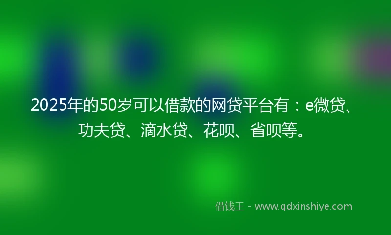 2025年的50岁可以借款的网贷平台有：e微贷、功夫贷、滴水贷、花呗、省呗等。