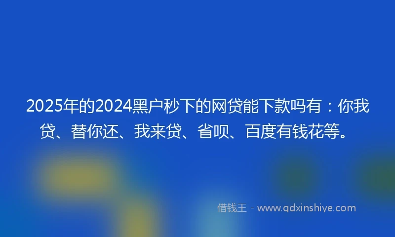 2025年的2024黑户秒下的网贷能下款吗有：你我贷、替你还、我来贷、省呗、百度有钱花等。