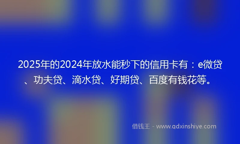 2025年的2024年放水能秒下的信用卡有：e微贷、功夫贷、滴水贷、好期贷、百度有钱花等。
