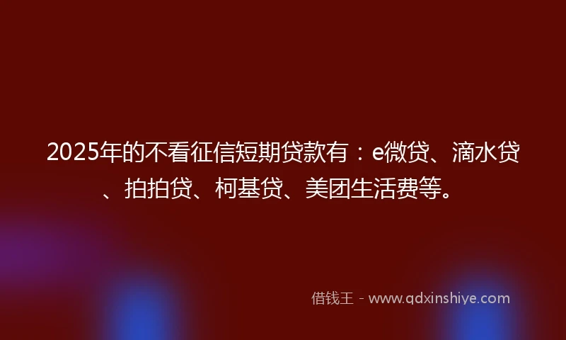 2025年的不看征信短期贷款有：e微贷、滴水贷、拍拍贷、柯基贷、美团生活费等。