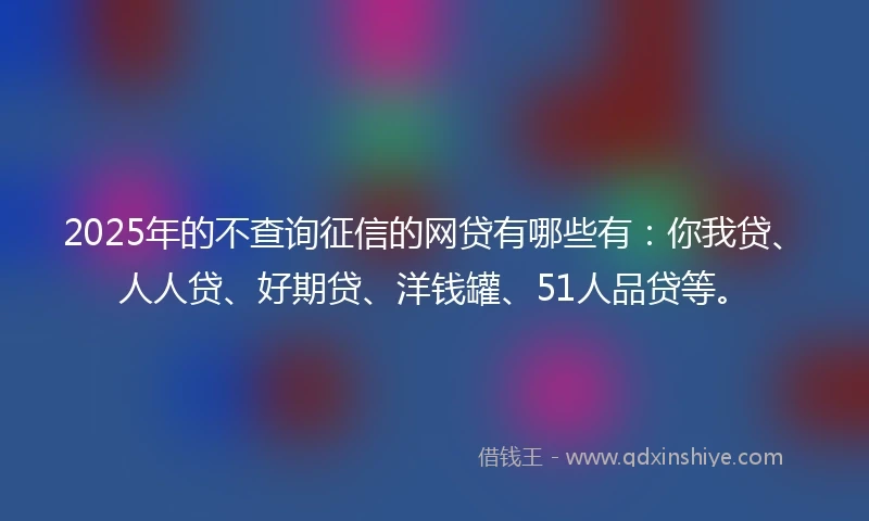 2025年的不查询征信的网贷有哪些有：你我贷、人人贷、好期贷、洋钱罐、51人品贷等。