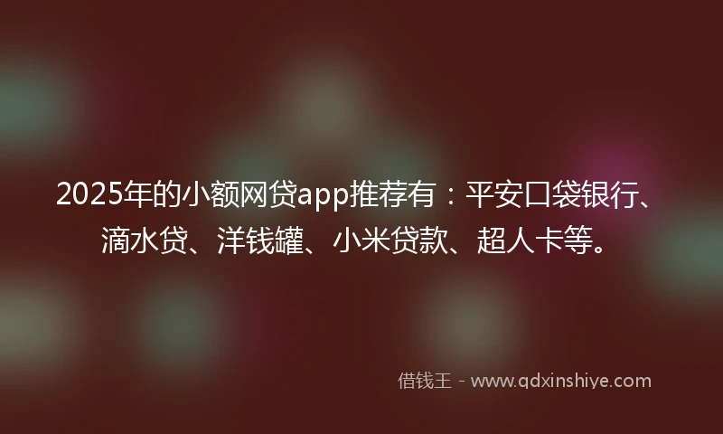 2025年的小额网贷app推荐有：平安口袋银行、滴水贷、洋钱罐、小米贷款、超人卡等。