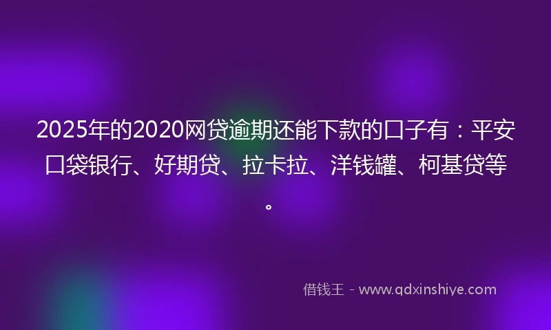 2025年的2020网贷逾期还能下款的口子有：平安口袋银行、好期贷、拉卡拉、洋钱罐、柯基贷等。