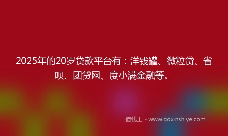2025年的20岁贷款平台有：洋钱罐、微粒贷、省呗、团贷网、度小满金融等。