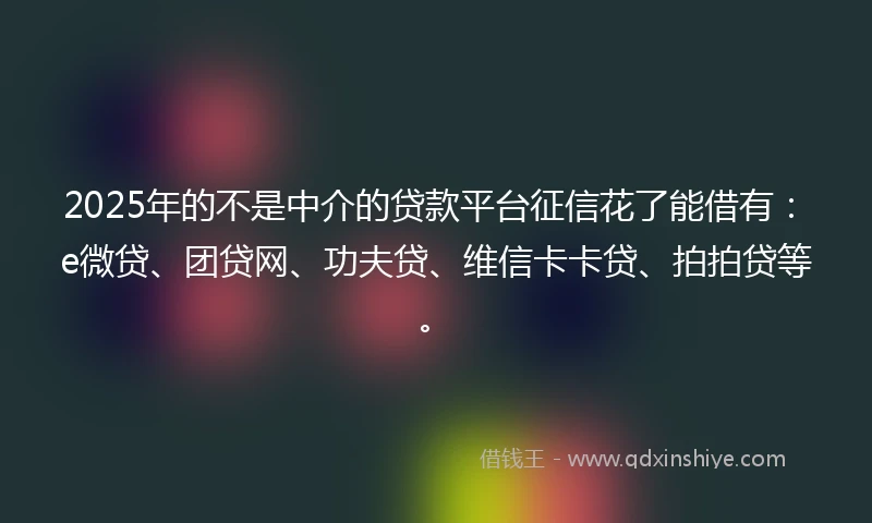 2025年的不是中介的贷款平台征信花了能借有：e微贷、团贷网、功夫贷、维信卡卡贷、拍拍贷等。