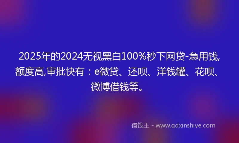 2025年的2024无视黑白100%秒下网贷-急用钱,额度高,审批快有：e微贷、还呗、洋钱罐、花呗、微博借钱等。